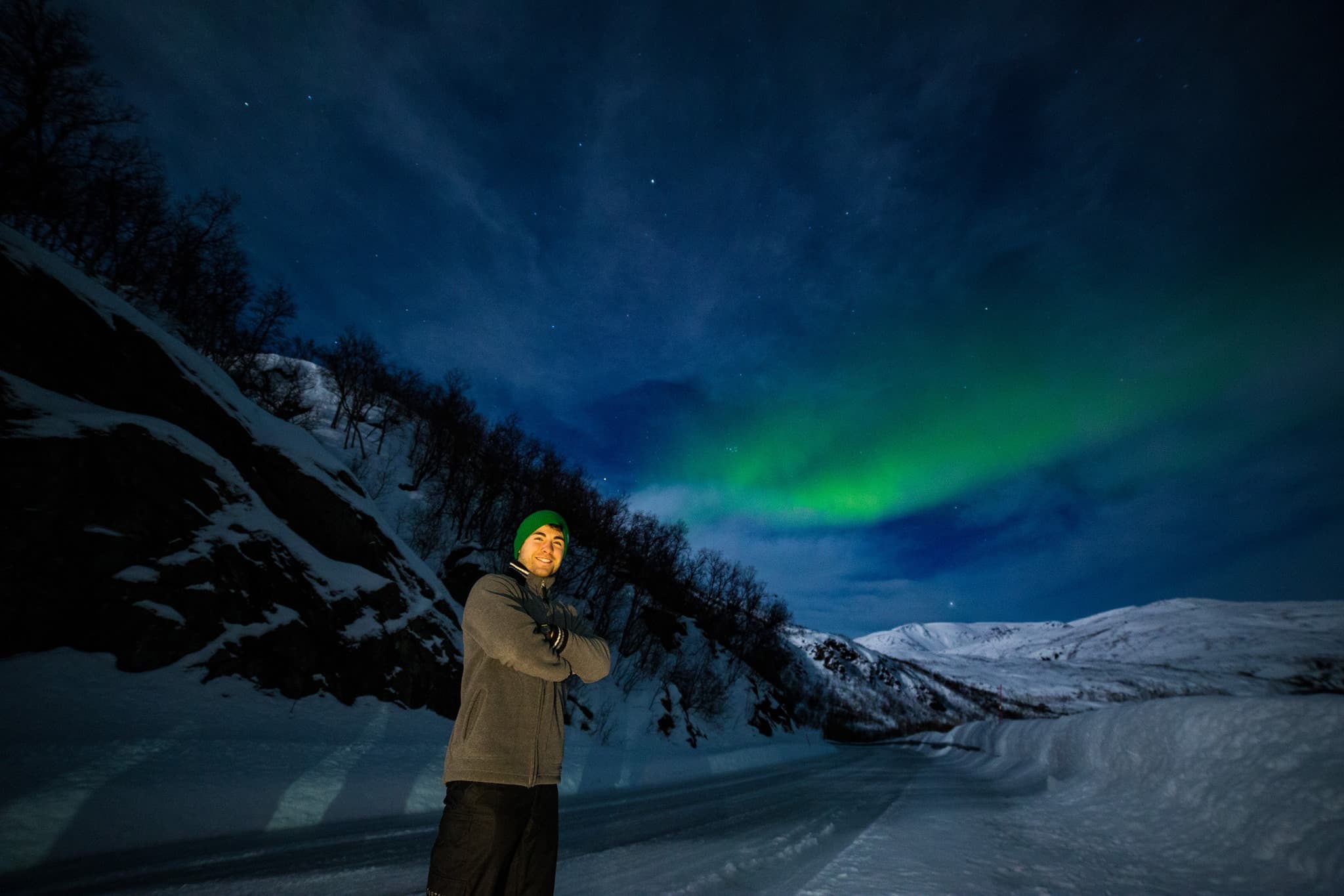 Francesco Staccone under the Aurora Borealis in the Scandinavian Arctic
